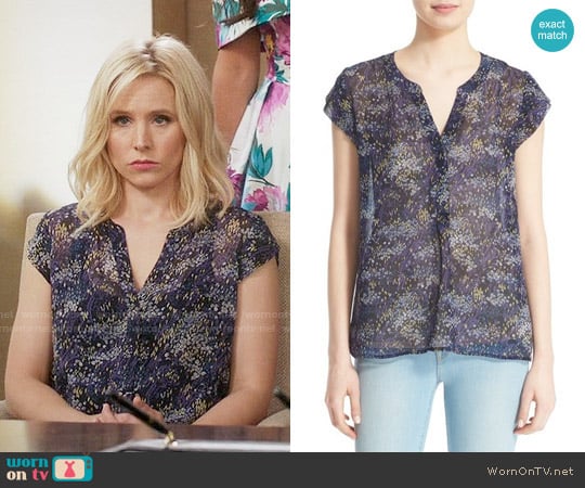 Joie 'Farhana' Floral Print Silk Top worn by Eleanor Shellstrop (Kristen Bell) on The Good Place