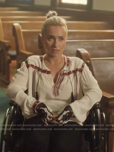 Juliette’s white peasant blouse on Nashville