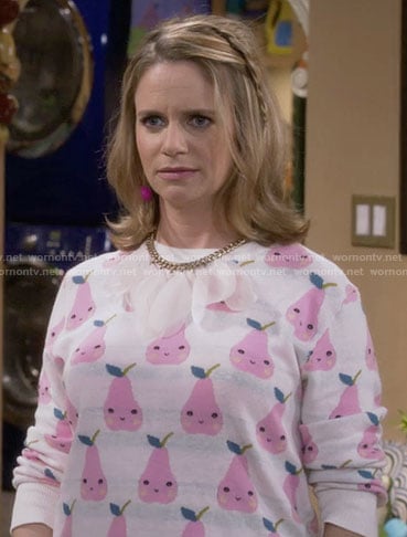 Kimmy's pink pear print sweater on Fuller House