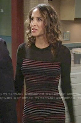 Lily’s black long sleeve striped dress on The Young and the Restless