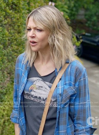 Mickey's eagle tee and blue plaid shirt on The Mick