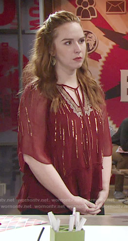 Mariah’s red top with gold sequins on The Young and the Restless