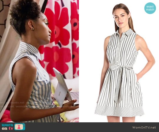 Milly Breton Stripe Sleeveless Shirtdress worn by Zoey Johnson (Yara Shahidi) on Black-ish