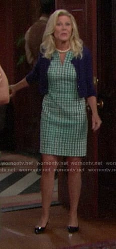 Pam's green and navy checked dress on The Bold and the Beautiful