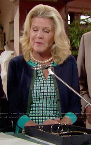 Pam’s green and navy checked dress on The Bold and the Beautiful