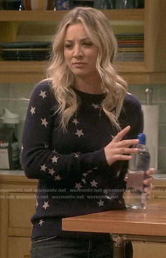 Penny’s navy star print sweater on The Big Bang Theory