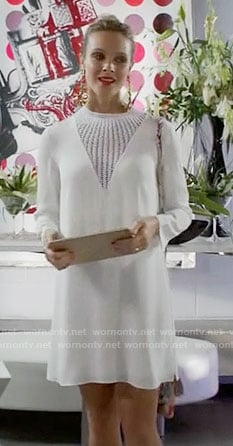 Phoebe’s white long sleeved dress with triangle panel on Girlfriends Guide to Divorce