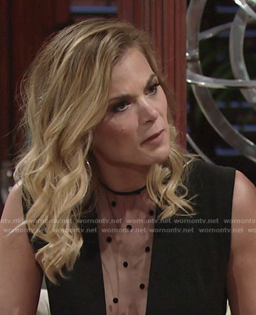 Phyllis's black dotted mesh panel top on The Young and the Restless
