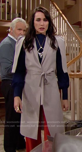 Quinn’s grey cape sleeve trench coat on The Bold and the Beautiful
