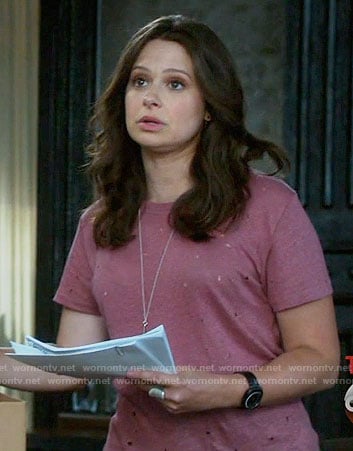 Quinn's pink distressed t-shirt on Scandal