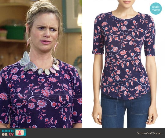 Rebecca Taylor 'Kyoto Floral' Print Linen Knit Tee worn by Kimmy Gibbler (Andrea Barber) on Fuller House