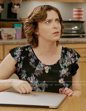 Rebecca’s black floral top on Crazy Ex-Girlfriend