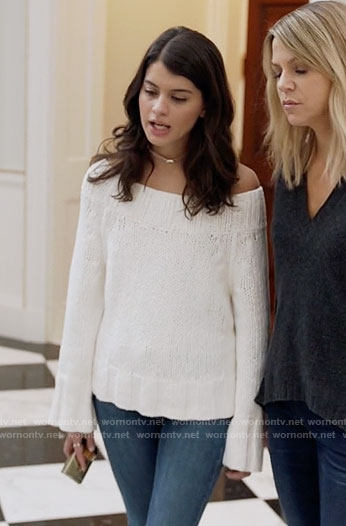 Sabrina's white off-shoulder sweater on The Mick