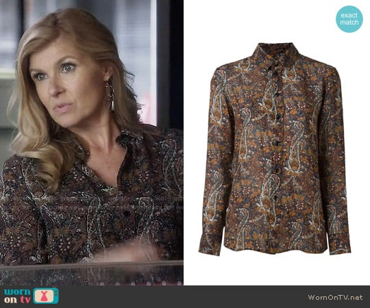 Saint Laurent Paisley Print Shirt worn by Rayna Jaymes (Connie Britton) on Nashville