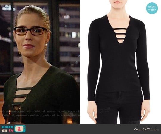 Sandro Adam Cutout Sweater worn by Felicity Smoak (Emily Bett Rickards) on Arrow