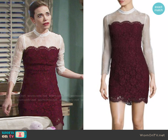 Sandro Rupert Lace Dress worn by Victoria Newman (Amelia Heinle) on The Young & the Restless