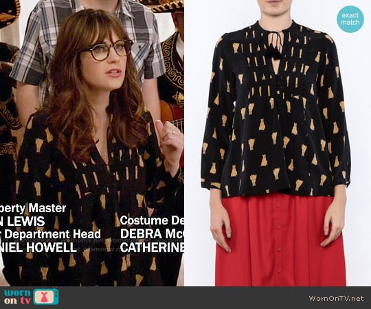 Sea Silk Leopard Blouse worn by Jessica Day (Zooey Deschanel) on New Girl