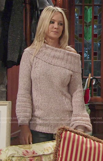 Sharon’s off-shoulder sweater on The Young and the Restless