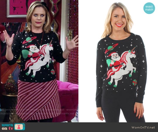 Tipsy Elves Santa Unicorn Sweater worn by Kimmy Gibbler (Andrea Barber) on Fuller House