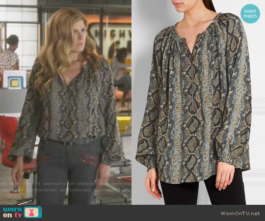 Tom Ford Snake-print Silk-georgette Blouse worn by Rayna Jaymes (Connie Britton) on Nashville