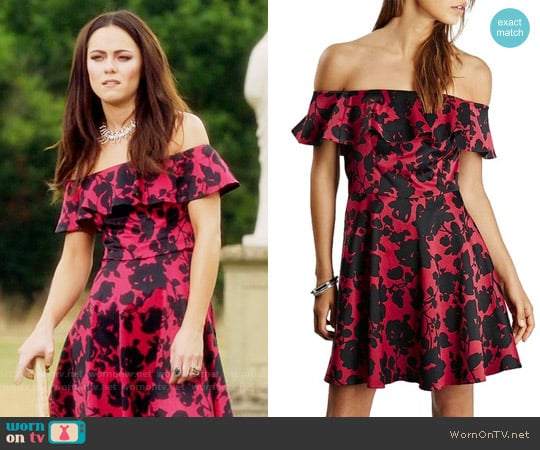 Topshop Floral Print Ruffle Off the Shoulder Fit & Flare Dress worn by Princess Eleanor (Alexandra Park) on The Royals