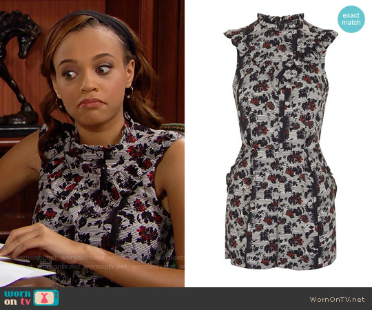 Topshop Stripe Floral Ruffle Romper worn by Nicole Avant (Reign Edwards) on The Bold & the Beautiful