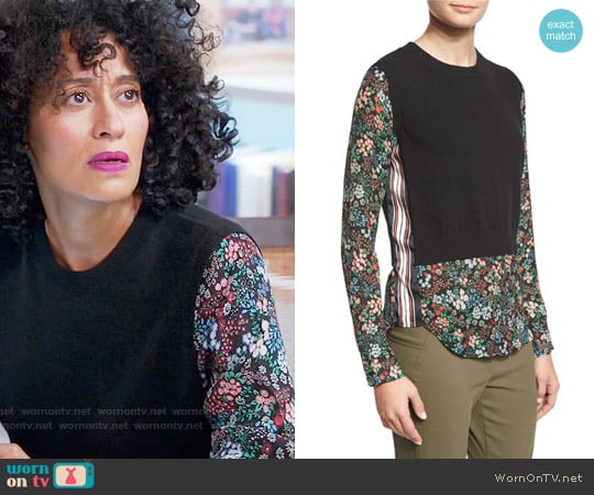 Veronica Beard Mellow Mixed-Media Cashmere Sweater worn by Rainbow Johnson (Tracee Ellis Ross) on Black-ish