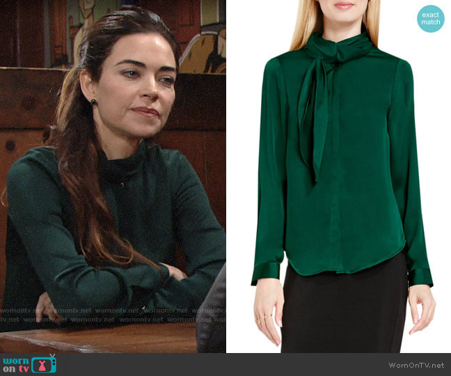 Vince Camuto Side Neck Scarf Blouse worn by Victoria Newman (Amelia Heinle) on The Young and the Restless