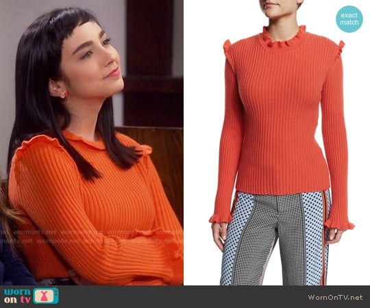 10 Crosby by Derek Lam Ribbed Cashmere Ruffle-Trim Sweater worn by Mandy Baxter ( Molly Ephraim) on Last Man Standing