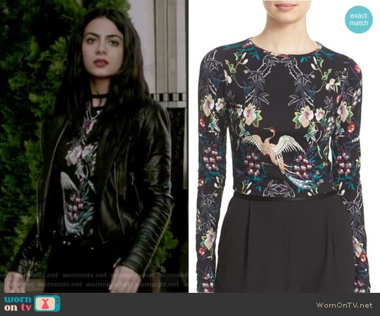 Delaina Print Long Sleeve Crop Top by Alice + Olivia worn by Isabelle Lightwood (Emeraude Toubia ) on Shadowhunters