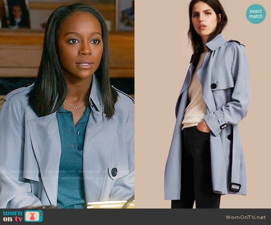 Burberry Lightweight Slub Silk Wrap Trench Coat worn by Michaela Pratt (Aja Naomi King) on How to Get Away with Murder