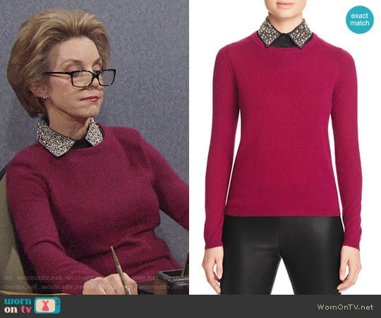 C by Bloomingdales Embellished Collar Cashmere Sweater worn by Gloria Abbott Bardwell (Judith Chapman) on The Young and the Restless