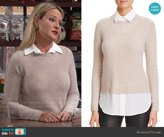 C by Bloomingdales Layered-Look Waffle Knit Cashmere Sweater worn by Sharon Newman (Sharon Case) on The Young and the Restless