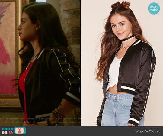 California Souvenir Jacket by Forever 21 worn by Isabelle Lightwood (Emeraude Toubia ) on Shadowhunters