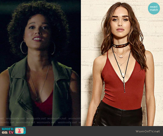 Plunging Ribbed Bodysuit by Forever 21 worn by Maia Roberts (Alisha Wainwright ) on Shadowhunters