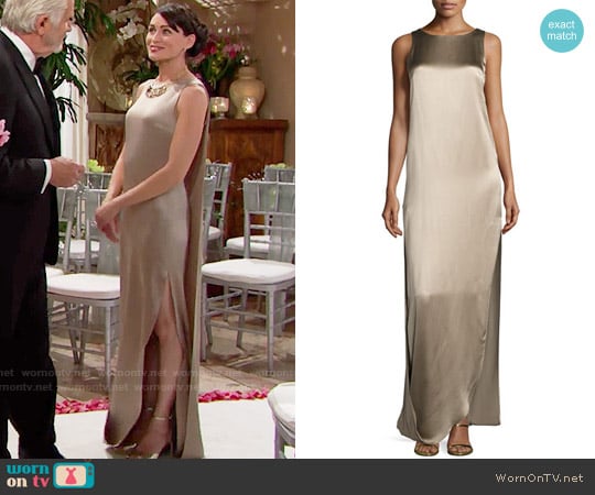 Halston Heritage Sleeveless Satin & Matte Column Gown worn by Quinn Fuller (Rena Sofer) on The Bold and the Beautiful