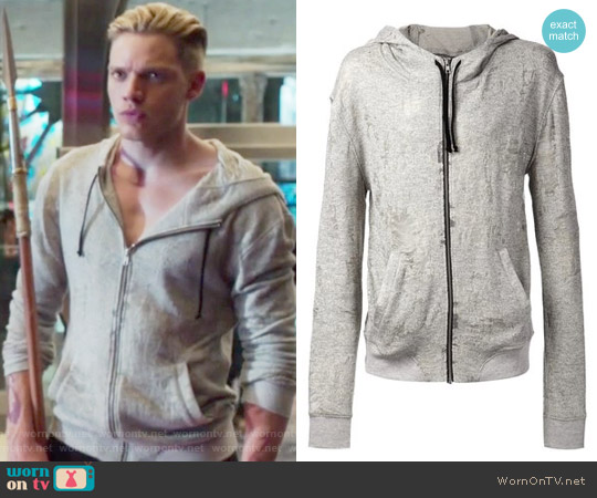 Grey cotton blend distressed hoodie by Iro worn by Jace Wayland (Dominic Sherwood) on Shadowhunters