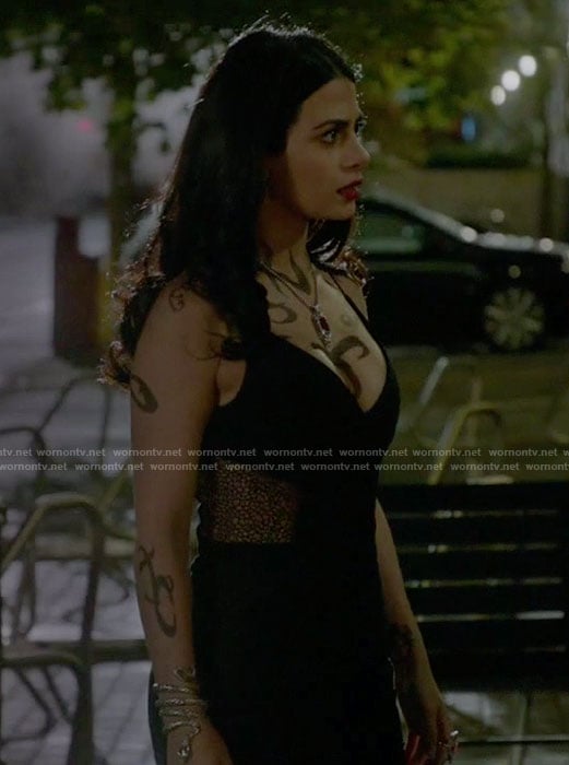 Isabelle’s black side mesh dress on Shadowhunters