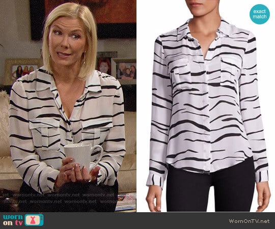 L'Agence Valerie Safari Printed Silk Blouse worn by Brooke Logan (Katherine Kelly Lang) on The Bold and the Beautiful