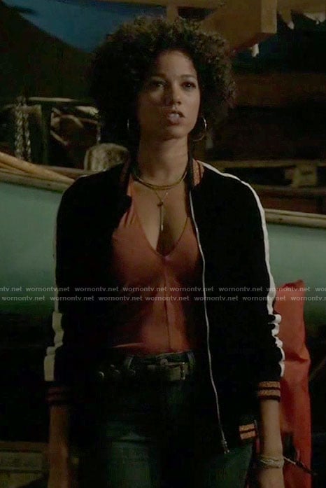 Maia’s embroidered bomber jacket on Shadowhunters