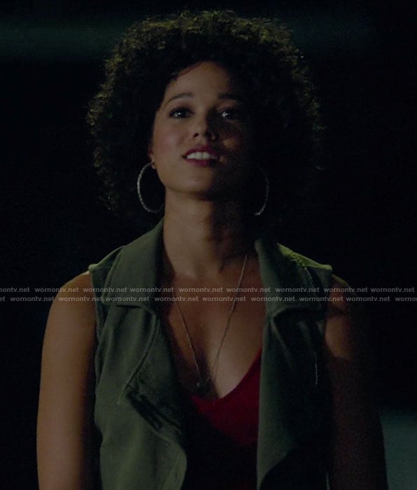 Maia's red v-neck bodysuit on Shadowhunters