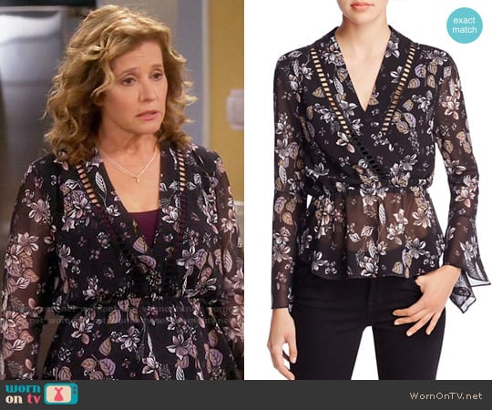 N Nicholas Watercolor Floral Wrap Top worn by Vanessa Baxter (Nancy Travis) on Last Man Standing