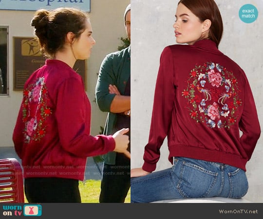 Nasty Gal Flower Trip Bomber Jacket worn by Bay Kennish (Vanessa Marano) on Switched at Birth