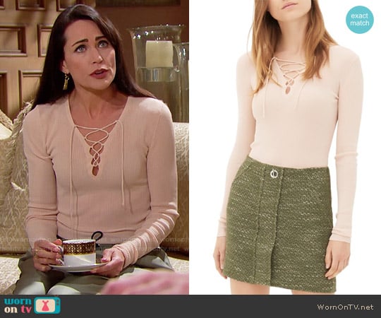 Sandro Sacha Lace Up Sweater worn by Quinn Fuller (Rena Sofer) on The Bold and the Beautiful