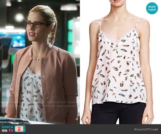 The Kooples Feather Print Silk Tank Top worn by Felicity Smoak (Emily Bett Rickards) on Arrow