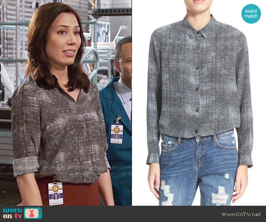 The Kooples Fuzzy Star Print Silk Shirt worn by Angela Montenegro (Michaela Conlin) on Bones