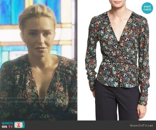 Veronica Beard Ripley Ruched Floral Silk Boho Blouse worn by Juliette Barnes (Hayden Panettiere) on Nashville