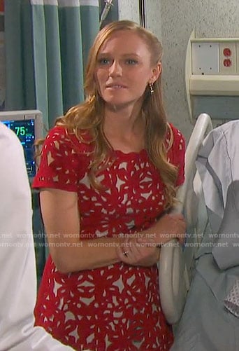 Abigail’s red laser cutout dress on Days of our Lives