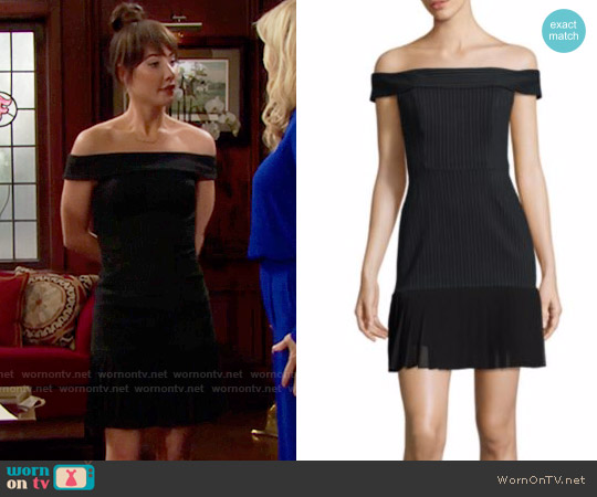 ABS Off-The-Shoulder Pleated Hem Dress worn by Steffy Forrester (Jacqueline MacInnes Wood) on The Bold and the Beautiful