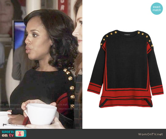 Alexander McQueen Button-embellished two-tone cashmere sweater worn by Olivia Pope (Kerry Washington) on Scandal